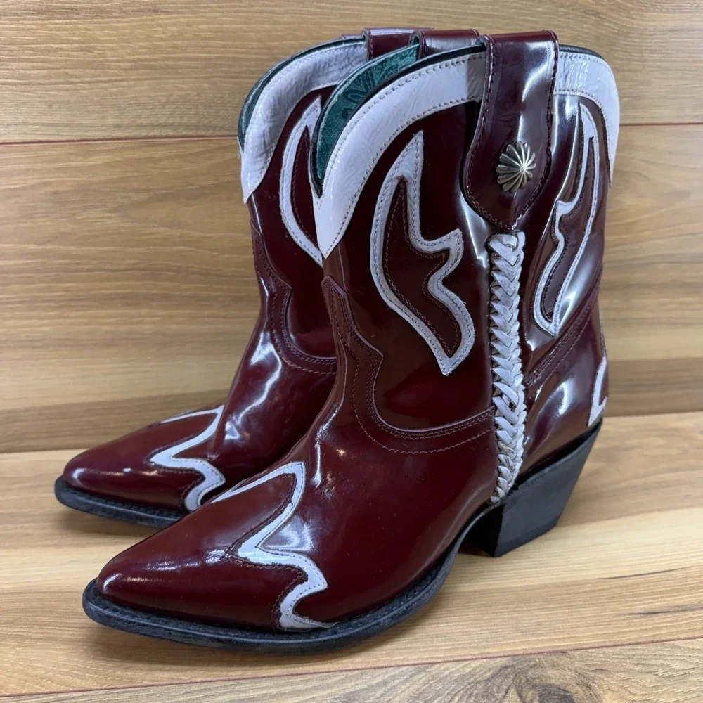 Corral Boots Burgundy High Gloss White Western Boot Womens 9 Western Short